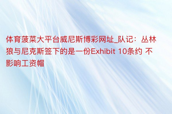 体育菠菜大平台威尼斯博彩网址_队记：丛林狼与尼克斯签下的是一份Exhibit 10条约 不影响工资帽