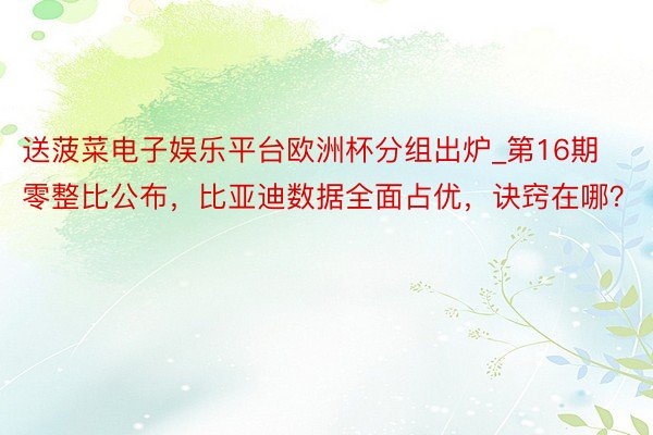 送菠菜电子娱乐平台欧洲杯分组出炉_第16期零整比公布，比亚迪数据全面占优，诀窍在哪？